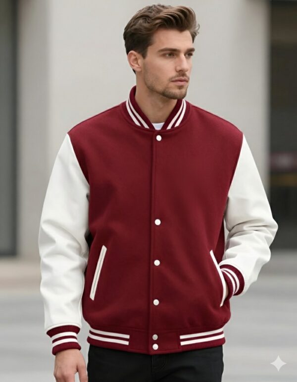 Maroon and White Varsity Jacket